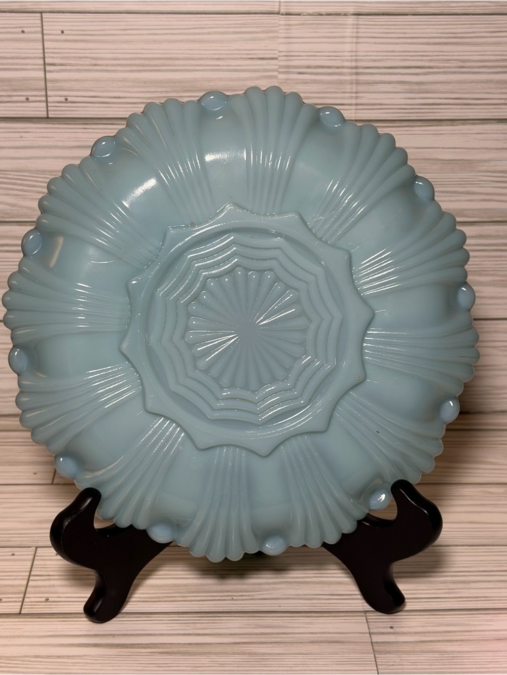 Vintage Anchor Hocking Fire-King Delphite Blue Deviled Egg Plate Gold Trim MCM - Picture 2 of 6